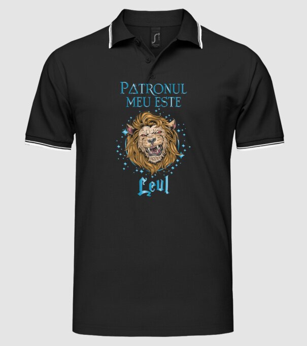 Patronul meu este LEUL model negru pe tricou