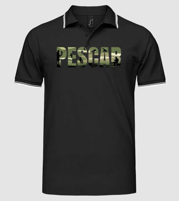 PESCAR model negru pe tricou
