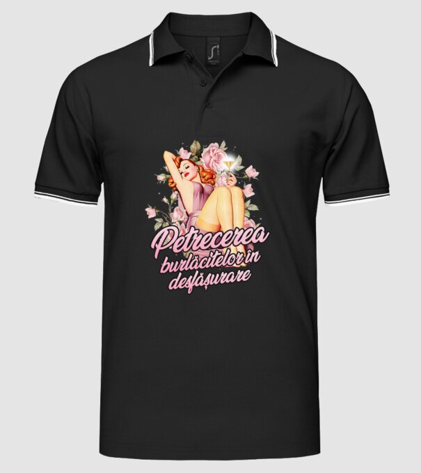 Petrecerea burlăcitelor în desfășurare model negru pe tricou