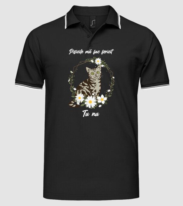 Pisicile mă fac fericit(ă), tu nu model negru pe tricou
