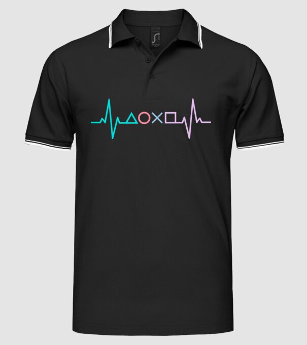 Playstation Symbols EKG model negru pe tricou