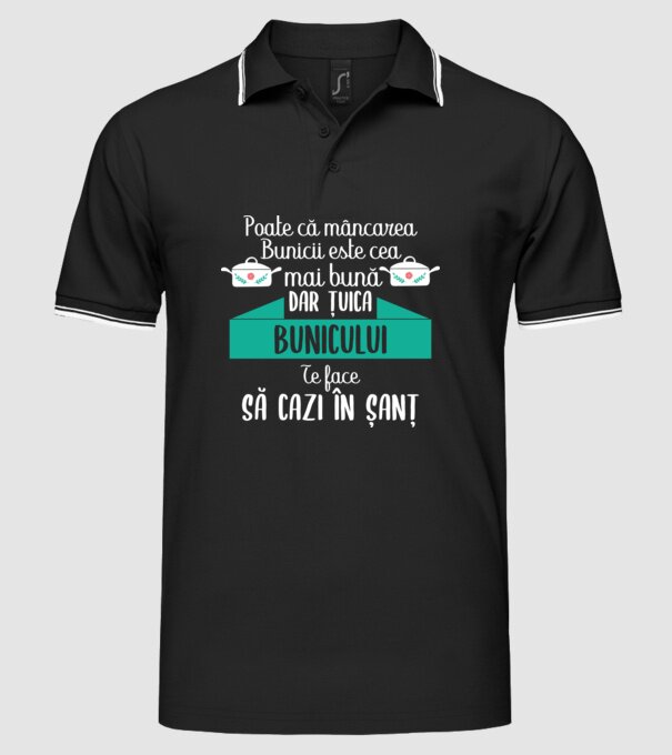 poate că mâncarea bunicii este cea mai bună, dar țuica bunicului te face să cazi în șanț model negru pe tricou