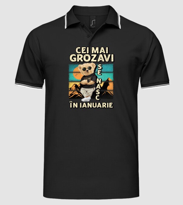 RETRO teddy IANUARIE model negru pe tricou