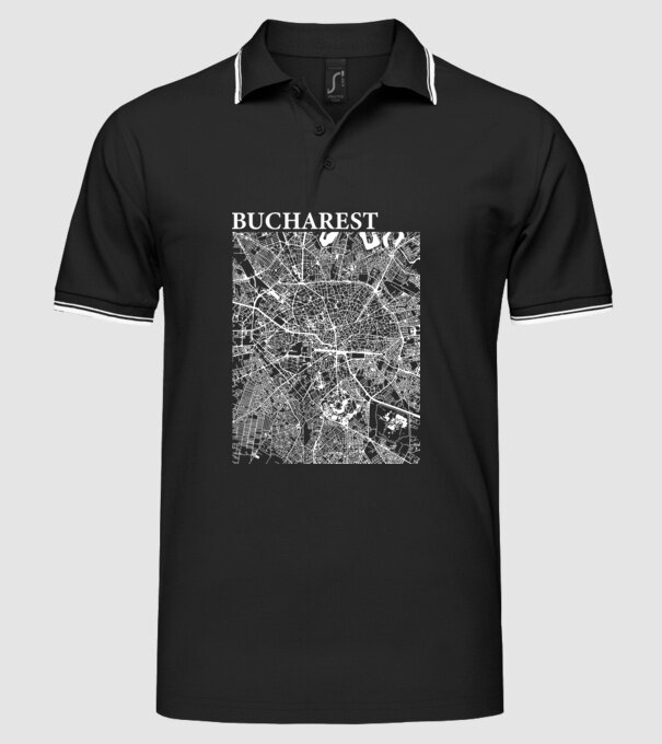 România Bucharest map model negru pe tricou