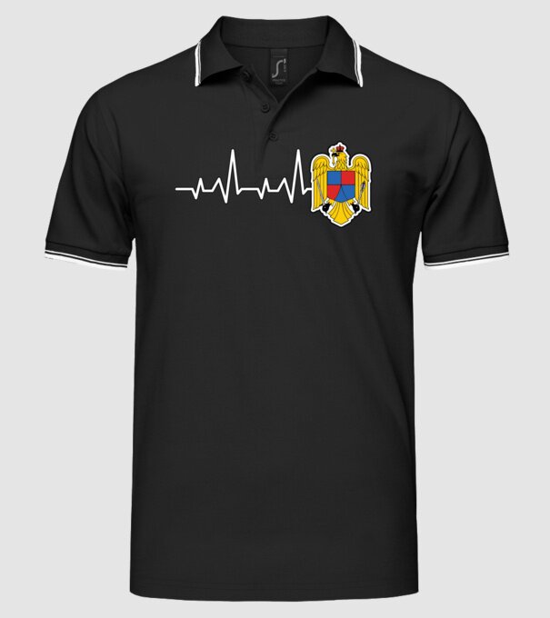 ROMANIA heartbeat model negru pe tricou