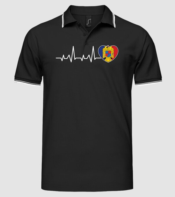 ROMANIA heartbeat model negru pe tricou