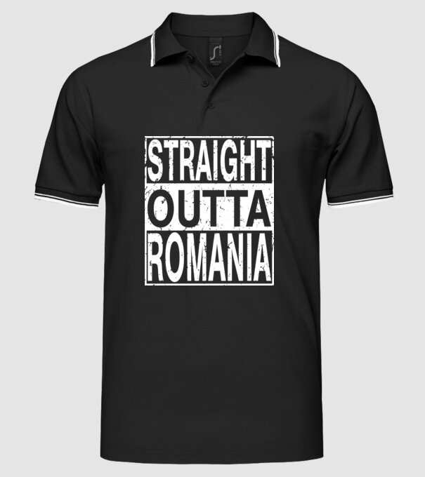 România straight outta model negru pe tricou