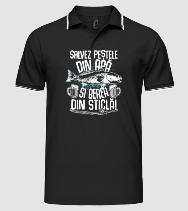 salvez peștele din apă și berea din sticlă model negru pe tricou