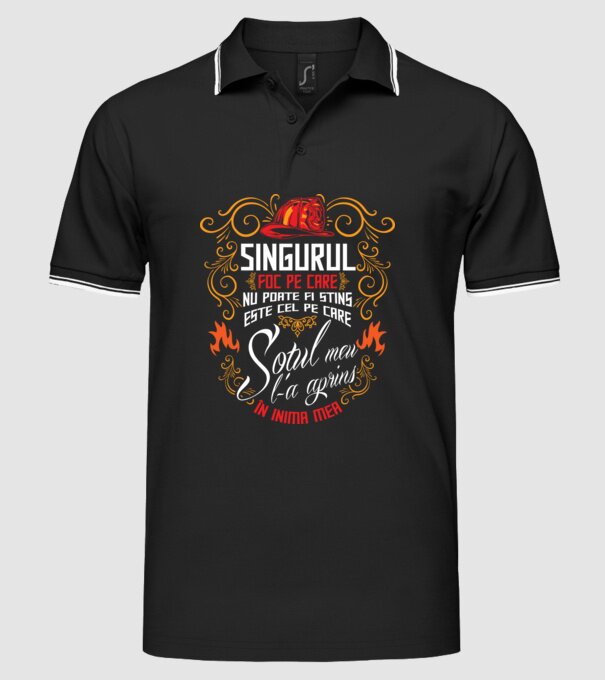 Pompier în inima mea model negru pe tricou