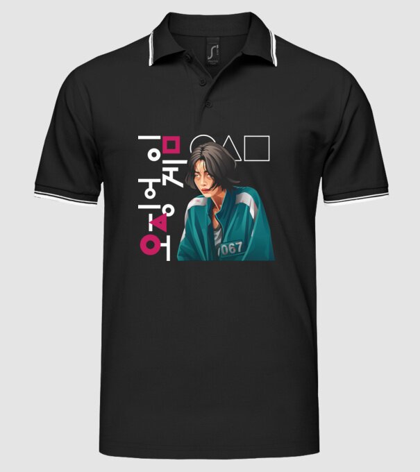 squid game player 067 model negru pe tricou