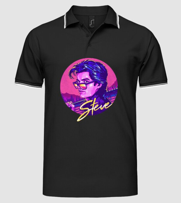 steve neon stranger things model negru pe tricou