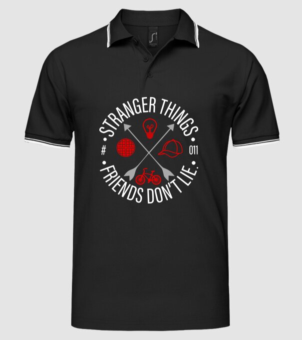 stranger things friends dont lie model negru pe tricou