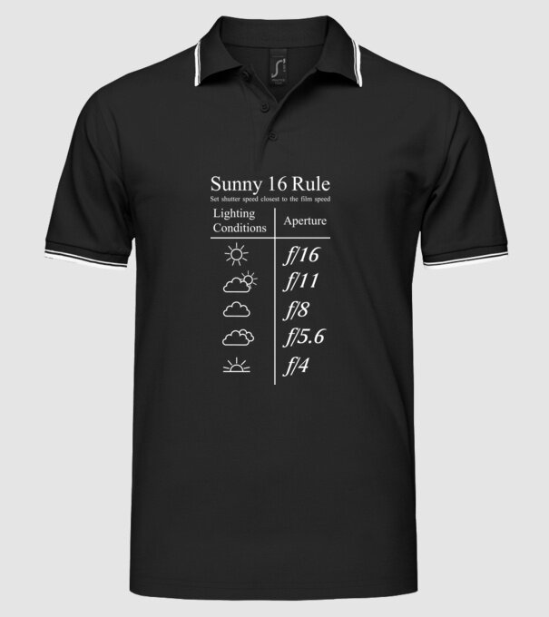 Sunny 16 Rule model negru pe tricou
