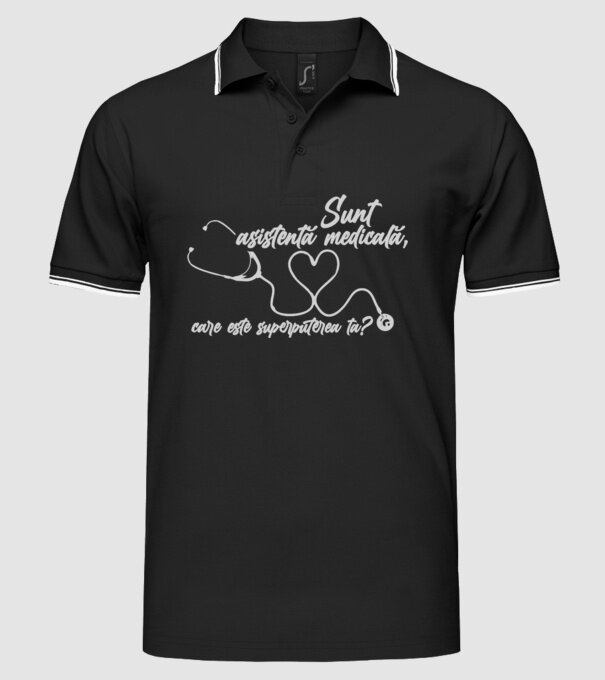 Sunt asistentă medicală, care este superputerea ta? model negru pe tricou