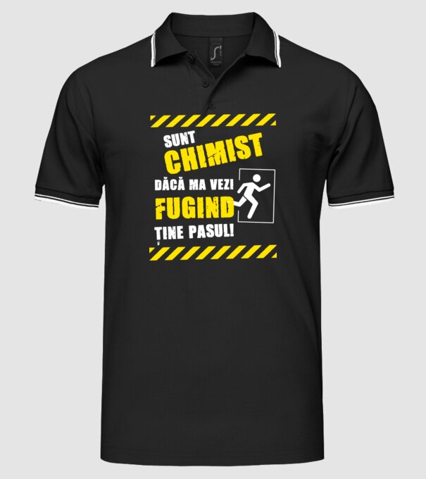 Sunt chimist, dacă mă vezi fugind, ține pasul! model negru pe tricou