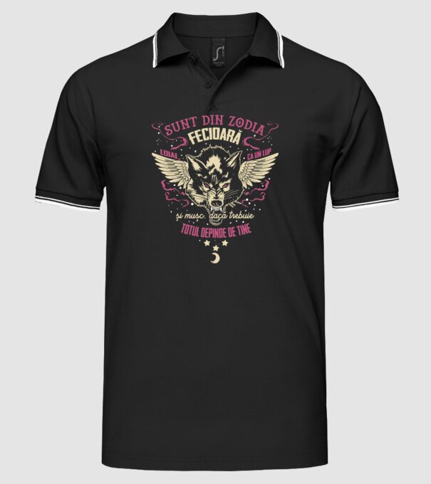 Fecioară model negru pe tricou