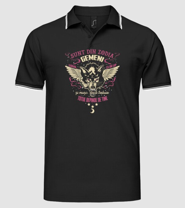 GEMENI model negru pe tricou