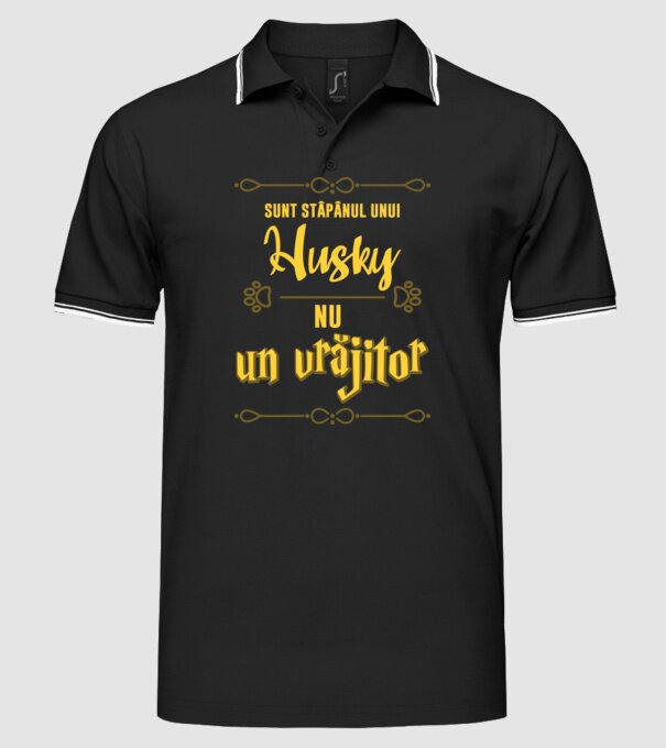 sunt stăpânul unui husky, nu un vrăjitor model negru pe tricou