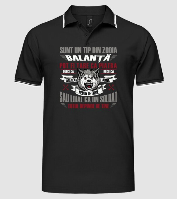Sunt un tip din zodia Balanță model negru pe tricou