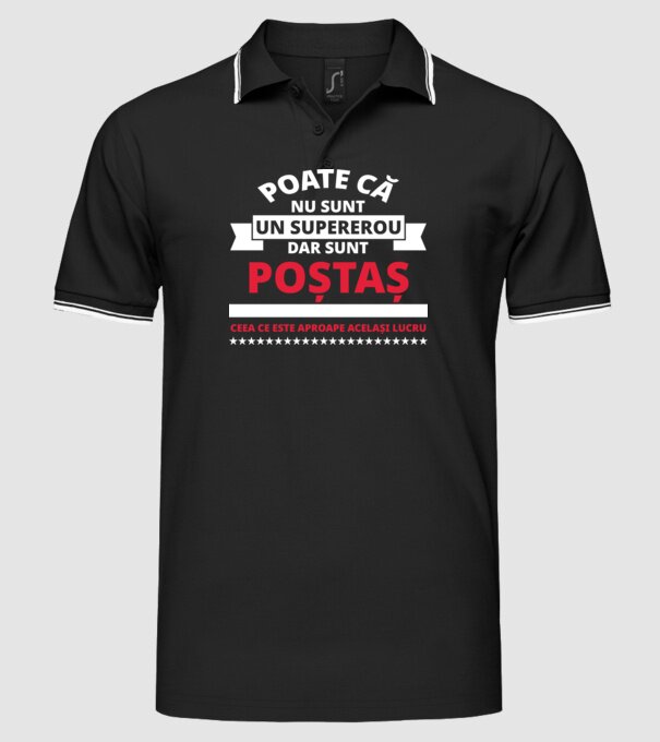 Supererou poştaş model negru pe tricou