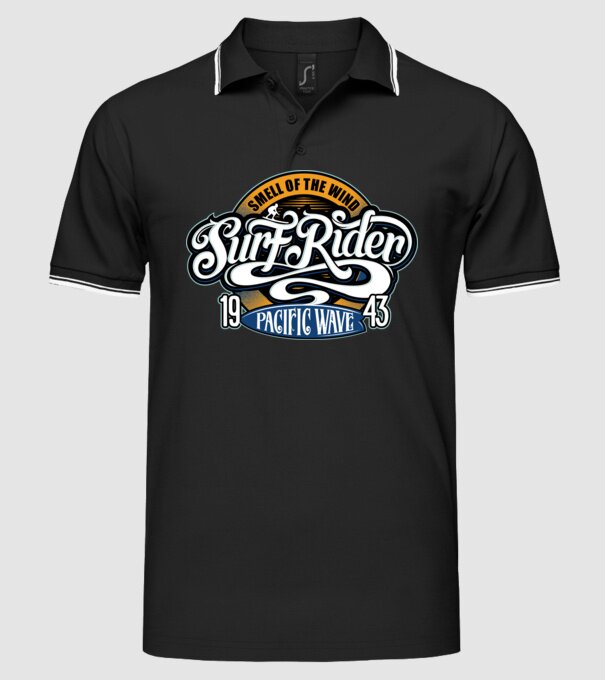 Surf Rider model negru pe tricou
