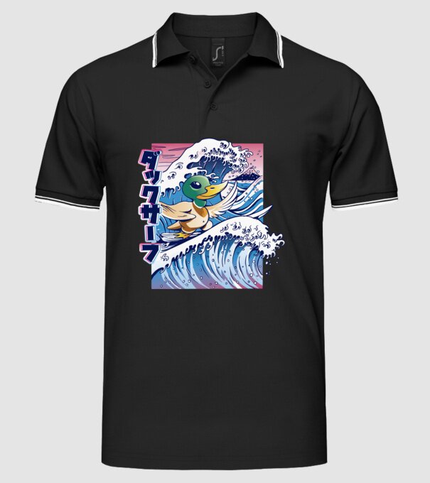 Surfer Duck model negru pe tricou