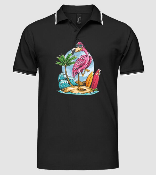 Surfer flamingo model negru pe tricou