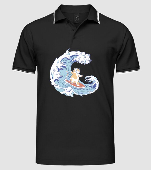 Surfer kitty model negru pe tricou