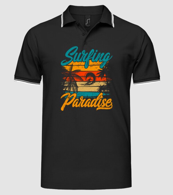 Surfing Paradise model negru pe tricou