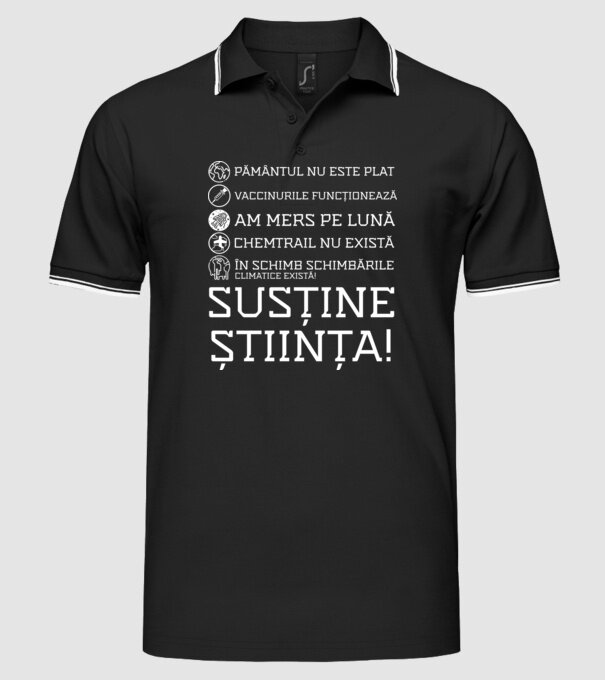 pământul nu este plat, vaccinurile funcționează, chemtrail nu există, în schimb schimbările climatice există, susține știința! model negru pe tricou
