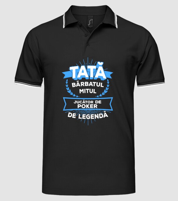 TATĂ - bărbatul, mitul, jucător poker de legendă model negru pe tricou