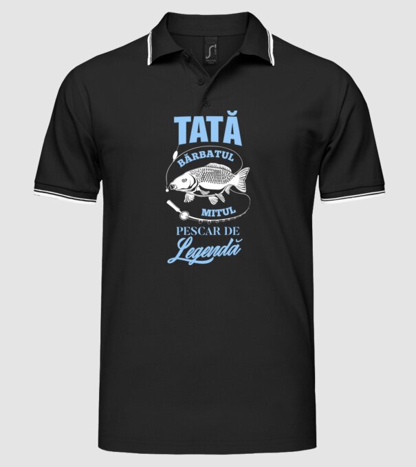 tată - bărbatul, mitul, pescar de legendă model negru pe tricou