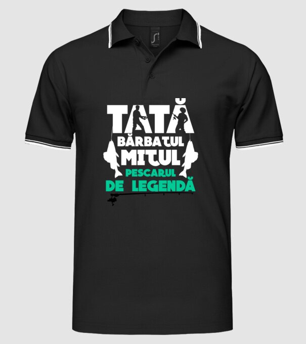 Tată - bărbatul, mitul, pescarul de legendă model negru pe tricou