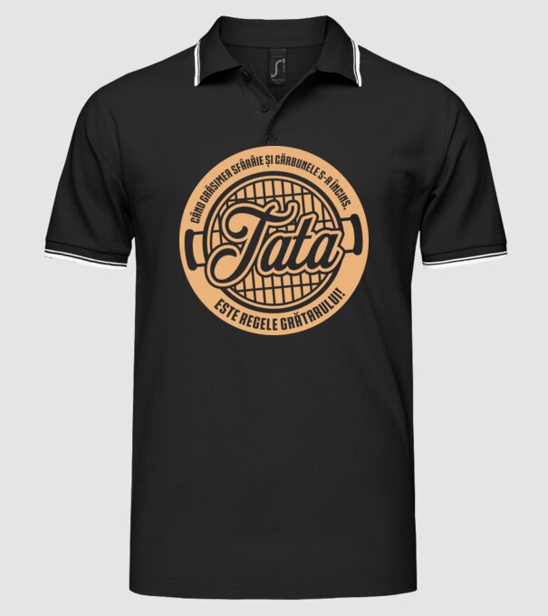 Când grăsimea sfârâie și cărbunele s-a încins, tata este regele grătarului! model negru pe tricou