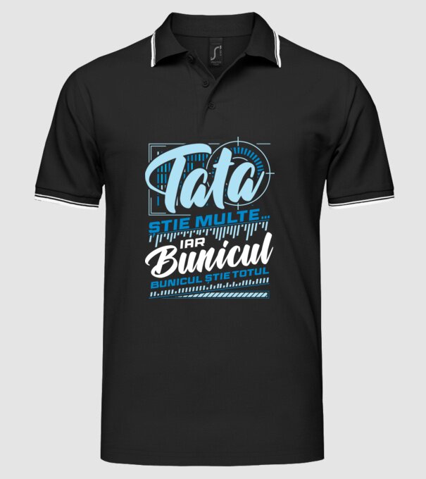 Tata știe multe iar bunicul știe totul model negru pe tricou