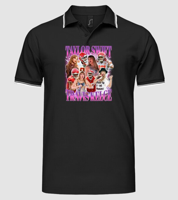 Taylor Swift ERAS Travis Kelce bootleg model negru pe tricou