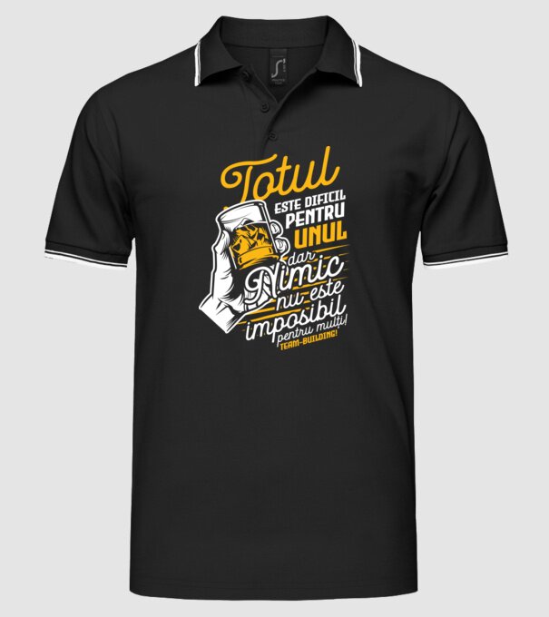 Totul este dificil pentru unul, dar nimic nu este imposibil pentru mulți! Team-building model negru pe tricou