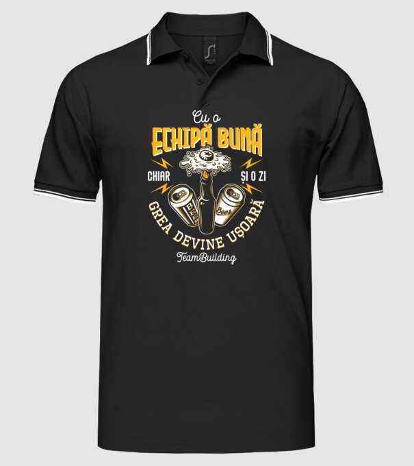 Cu o echipă bună, chiar și o zi grea devine ușoară - team building model negru pe tricou