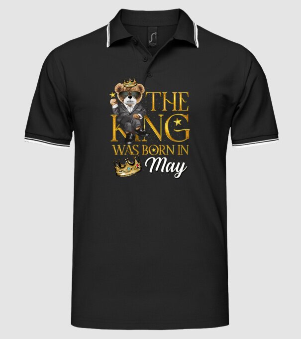 The king was born int MAY model negru pe tricou