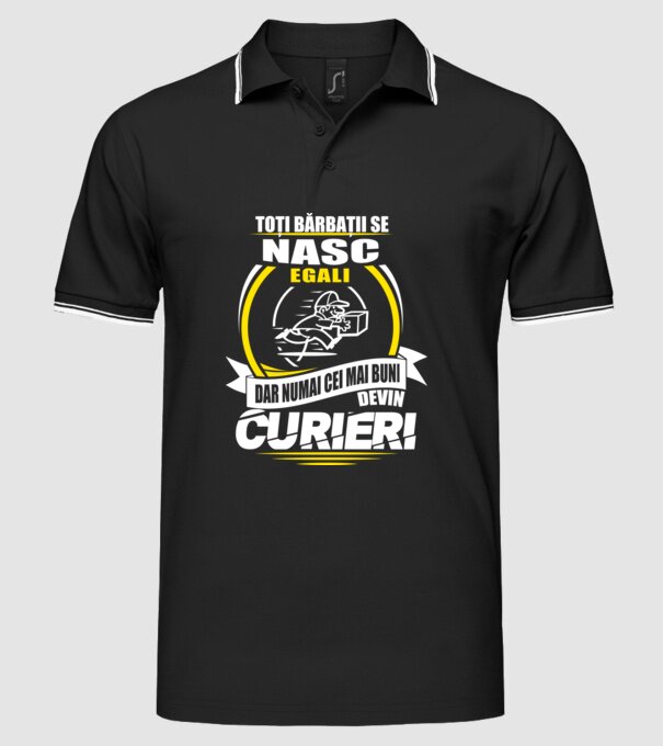 Toți bărbații se nasc egali curieri model negru pe tricou