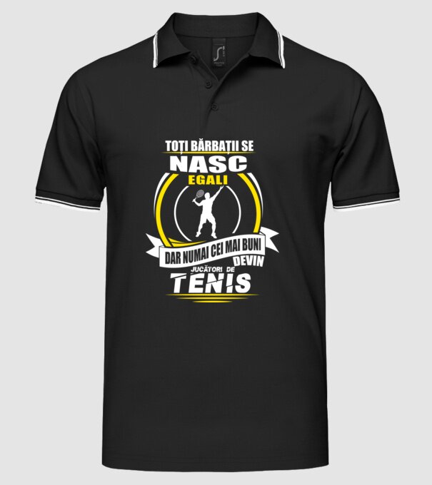 Toți bărbații se nasc egali jucătorii de tenis model negru pe tricou