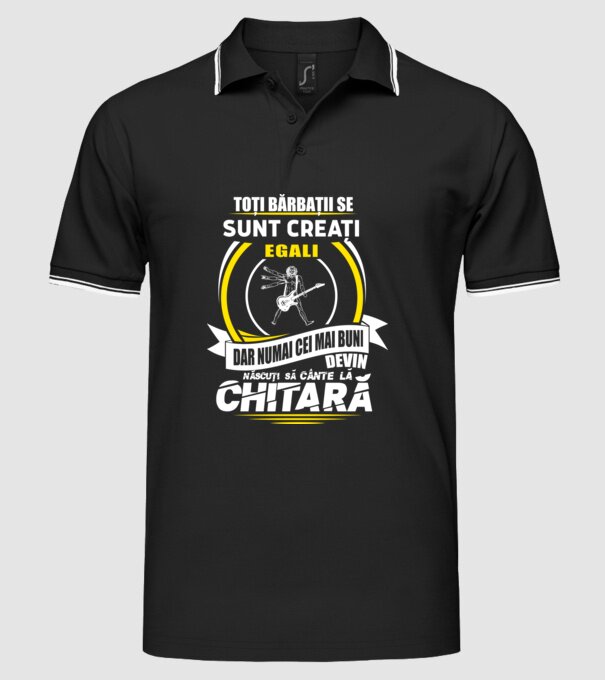 Toți bărbații se nasc egali născuți să cânte la chitară model negru pe tricou