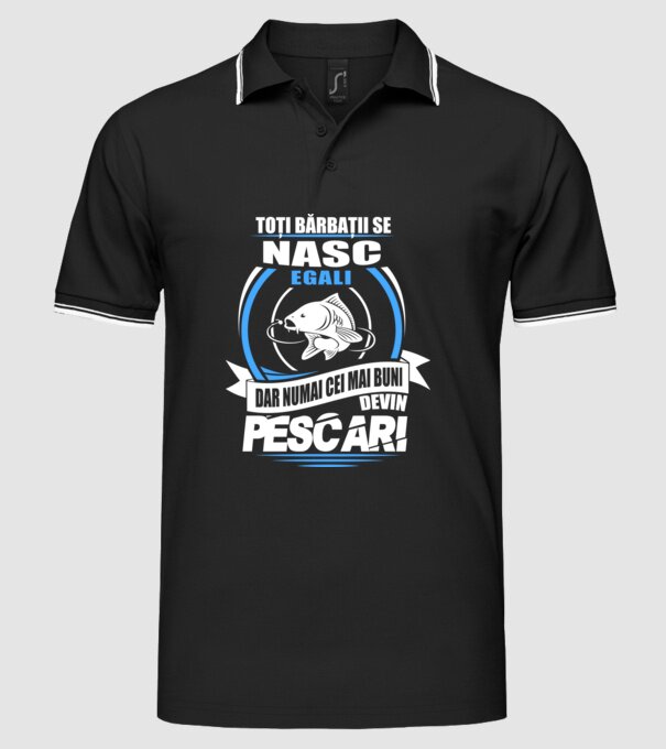 Toți bărbații se nasc egali pescari model negru pe tricou