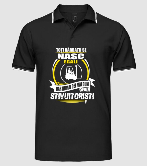Toți bărbații se nasc egali stivuitoriști model negru pe tricou