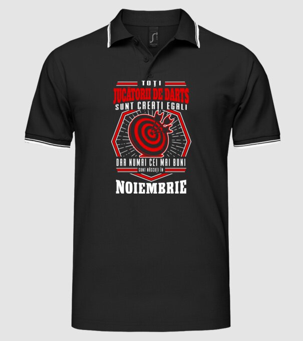 Toți jucătorii de darts sunt creați egali, dar numai cei mai buni sunt născuți în noiembrie. model negru pe tricou