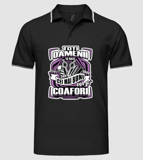 Toți oamenii coafori model negru pe tricou