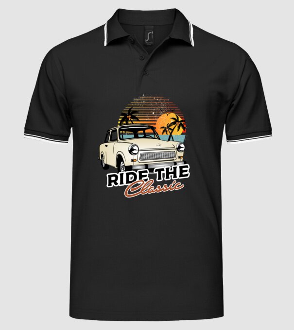 Trabant Ride The Classic model negru pe tricou