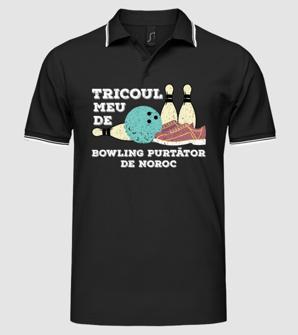 tricoul meu de bowling purtător de noroc model negru pe tricou