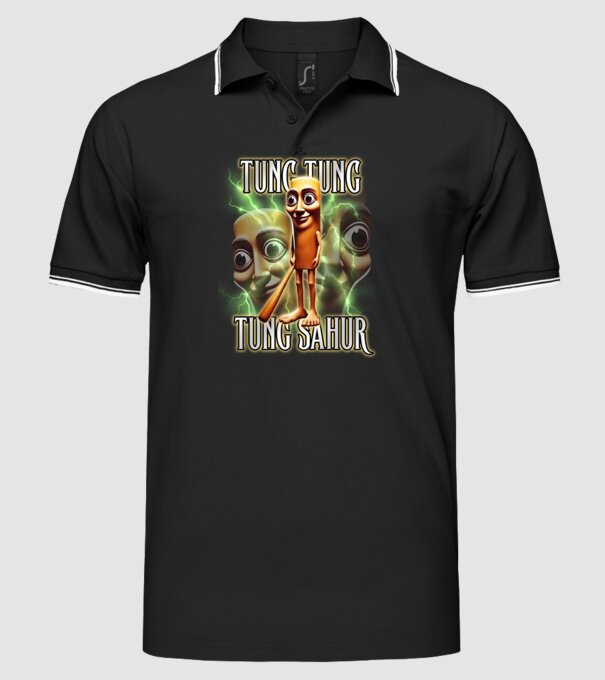 Tung Tung Tung Sahur model negru pe tricou