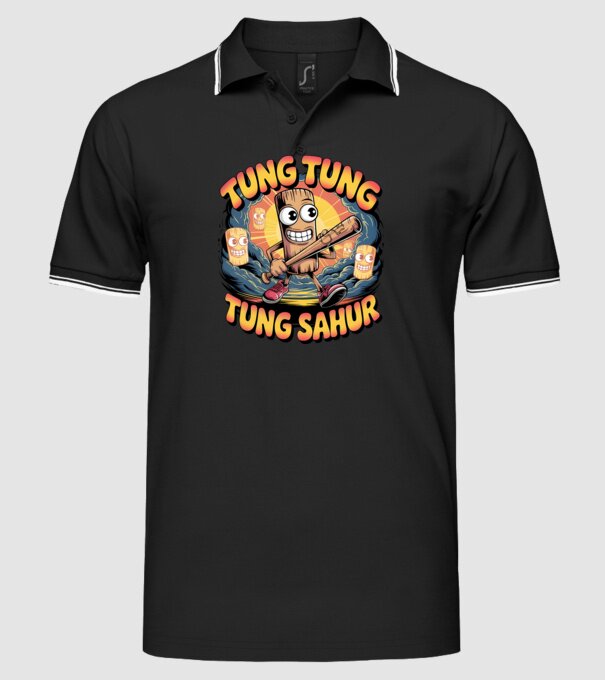 Tung Tung Tung Sahur Retro model negru pe tricou